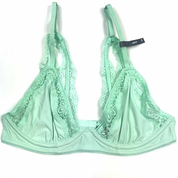 Aerie Lace Bralette Womens 32B Mint Green Underwire Romantic Feminine Minimalist - Picture 1 of 3